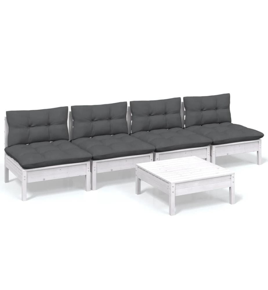 5-tlg. Garten-Lounge-Set mit Anthrazit Kissen Kiefernholz