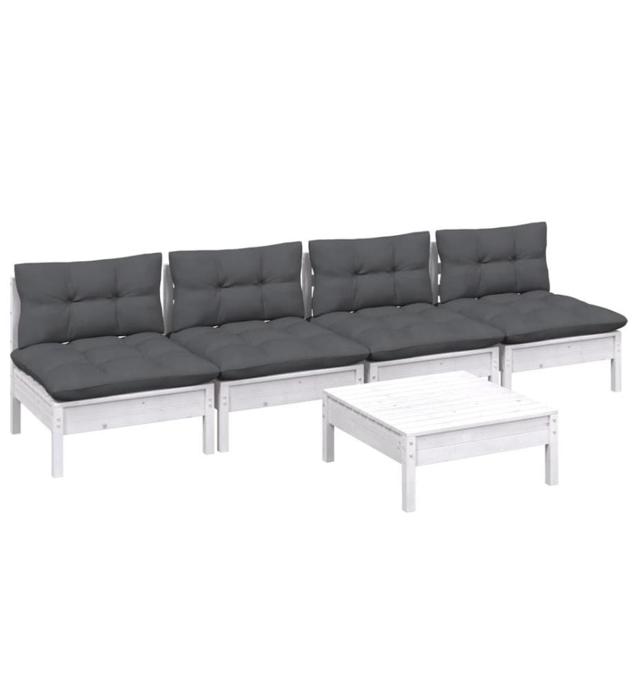 5-tlg. Garten-Lounge-Set mit Anthrazit Kissen Kiefernholz