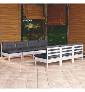 8-tlg. Garten-Lounge-Set mit Anthrazit Kissen Kiefernholz