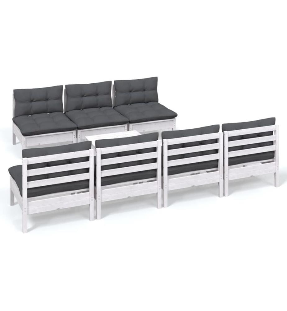 8-tlg. Garten-Lounge-Set mit Anthrazit Kissen Kiefernholz