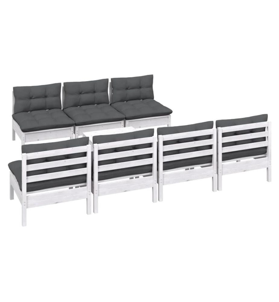8-tlg. Garten-Lounge-Set mit Anthrazit Kissen Kiefernholz