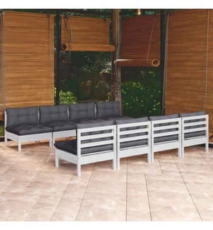 9-tlg. Garten-Lounge-Set mit Kissen Kiefer Massivholz