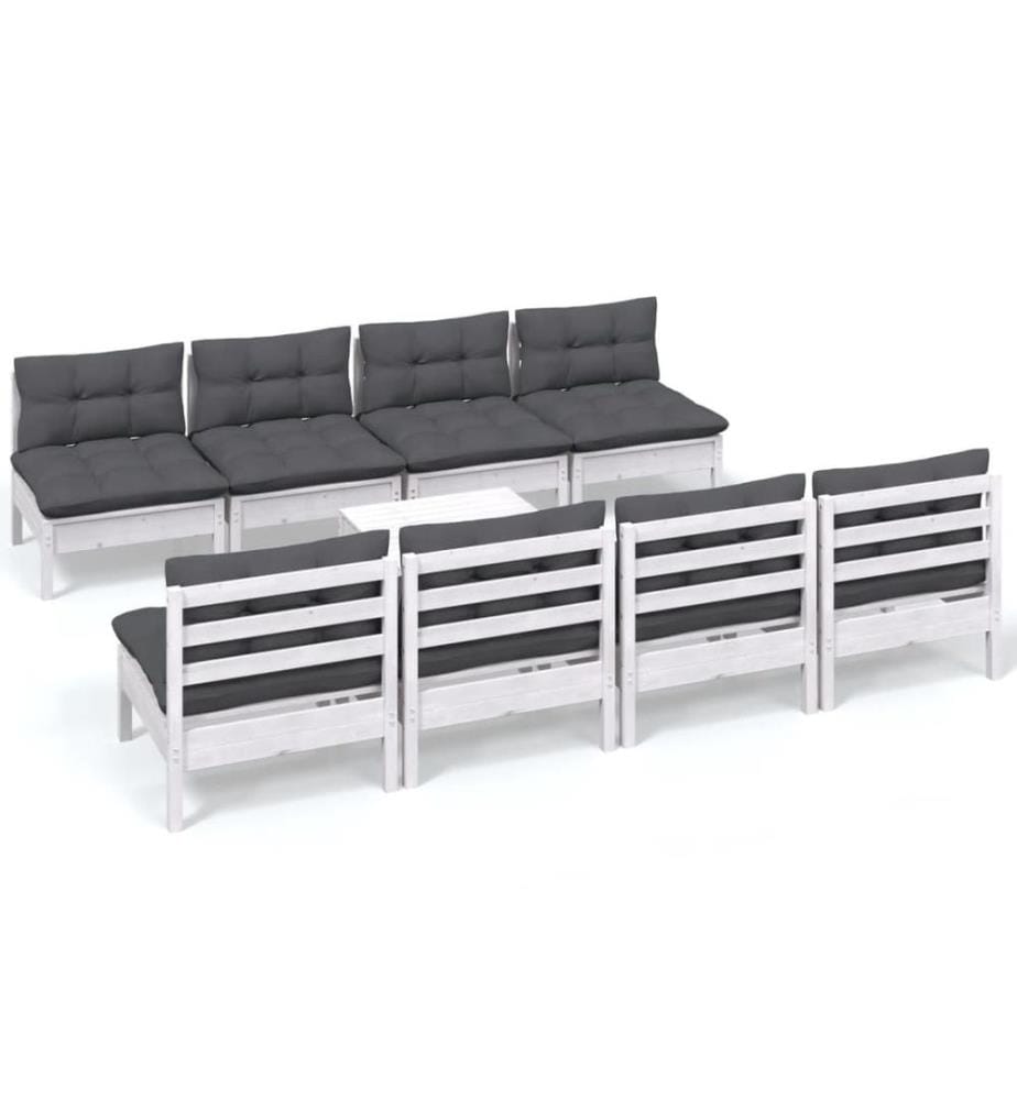 9-tlg. Garten-Lounge-Set mit Kissen Kiefer Massivholz