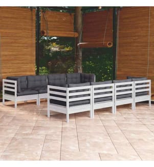 9-tlg. Garten-Lounge-Set mit Kissen Kiefer Massivholz