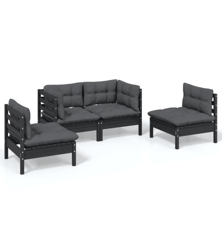 4-tlg. Garten-Lounge-Set mit Kissen Massivholz Kiefer