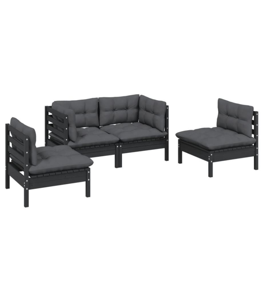 4-tlg. Garten-Lounge-Set mit Kissen Massivholz Kiefer