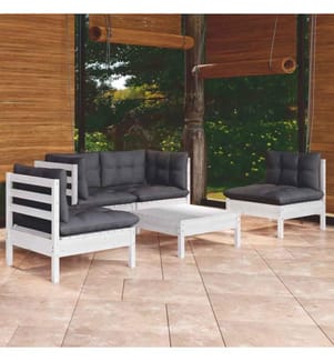 5-tlg. Garten-Lounge-Set mit Kissen Kiefer Massivholz