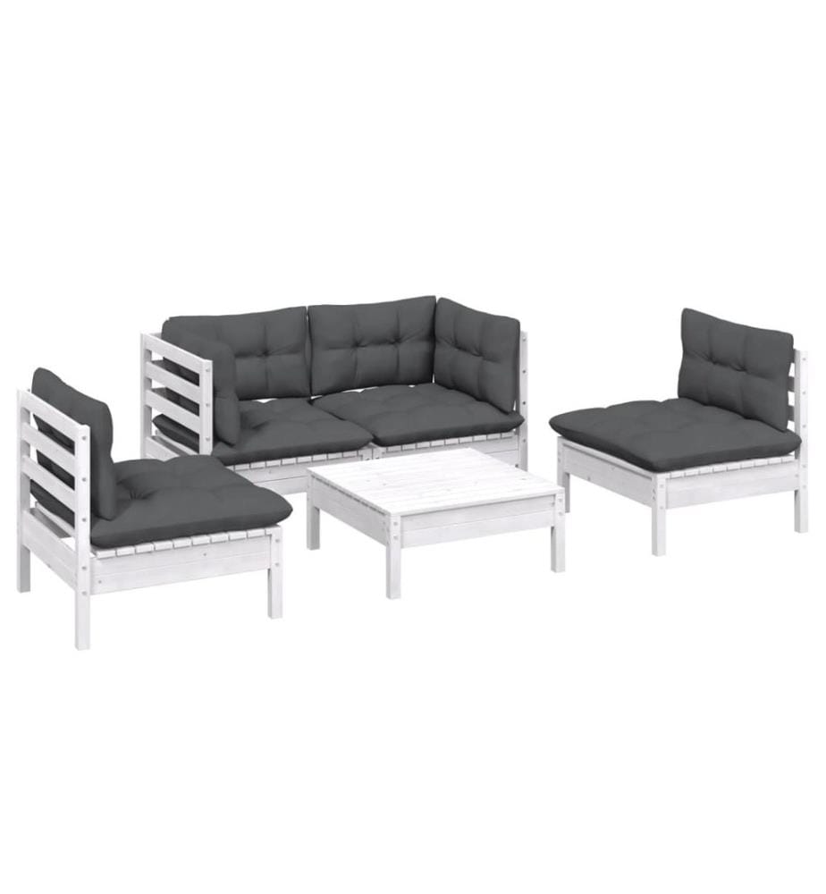 5-tlg. Garten-Lounge-Set mit Kissen Kiefer Massivholz