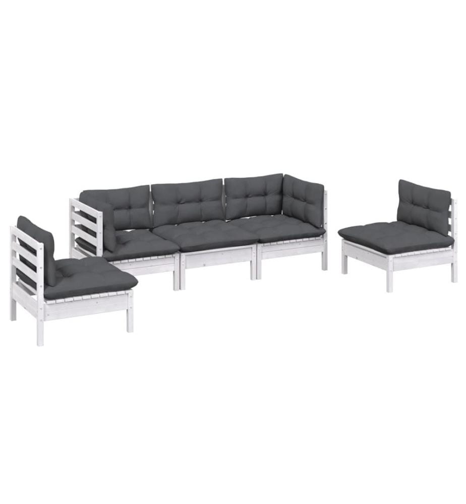 5-tlg. Garten-Lounge-Set mit Kissen Kiefer Massivholz