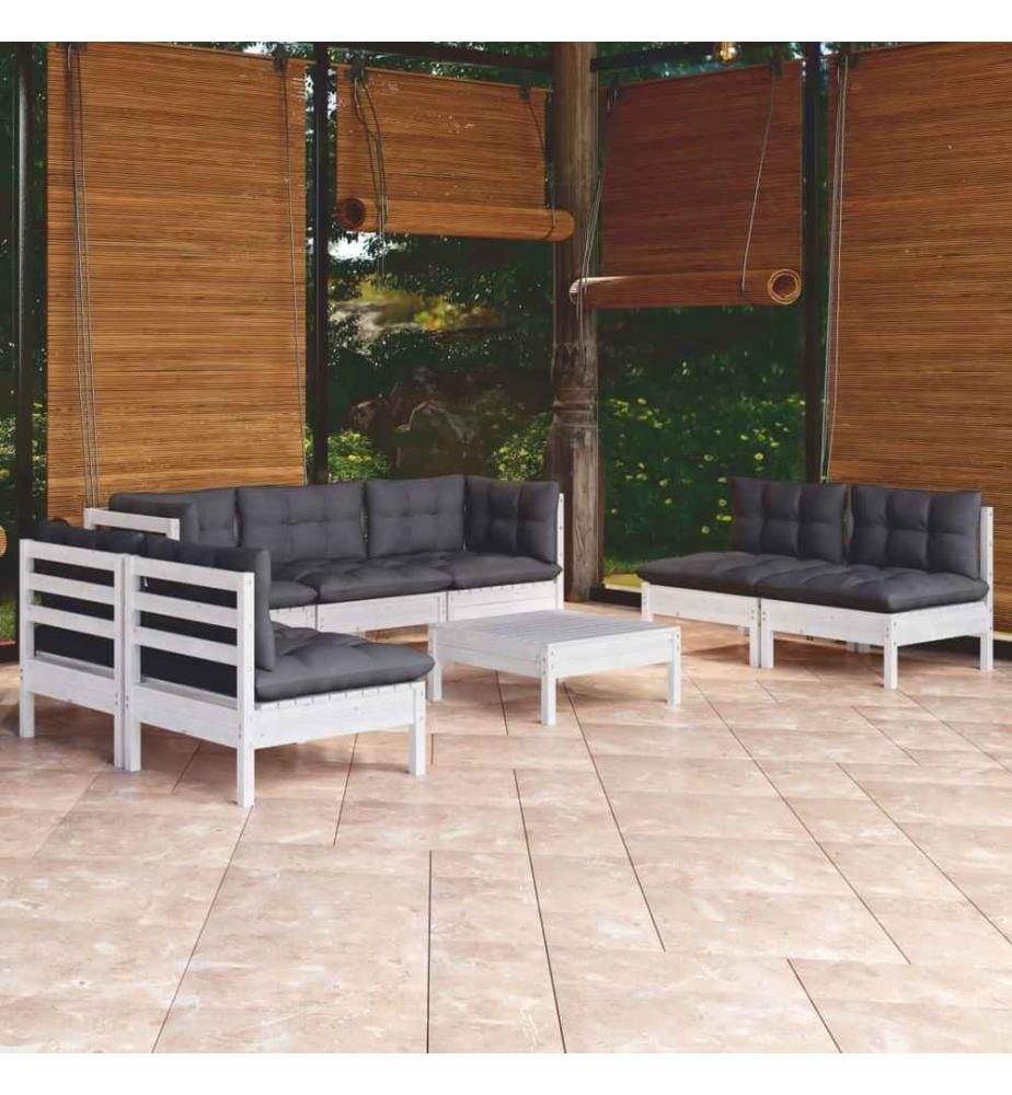 8-tlg. Garten-Lounge-Set mit Kissen Kiefer Massivholz