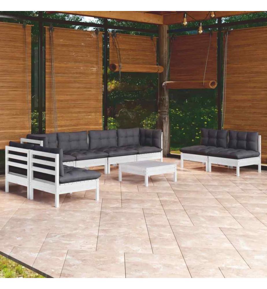 9-tlg. Garten-Lounge-Set mit Kissen Kiefer Massivholz