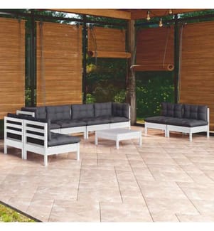 9-tlg. Garten-Lounge-Set mit Kissen Kiefer Massivholz