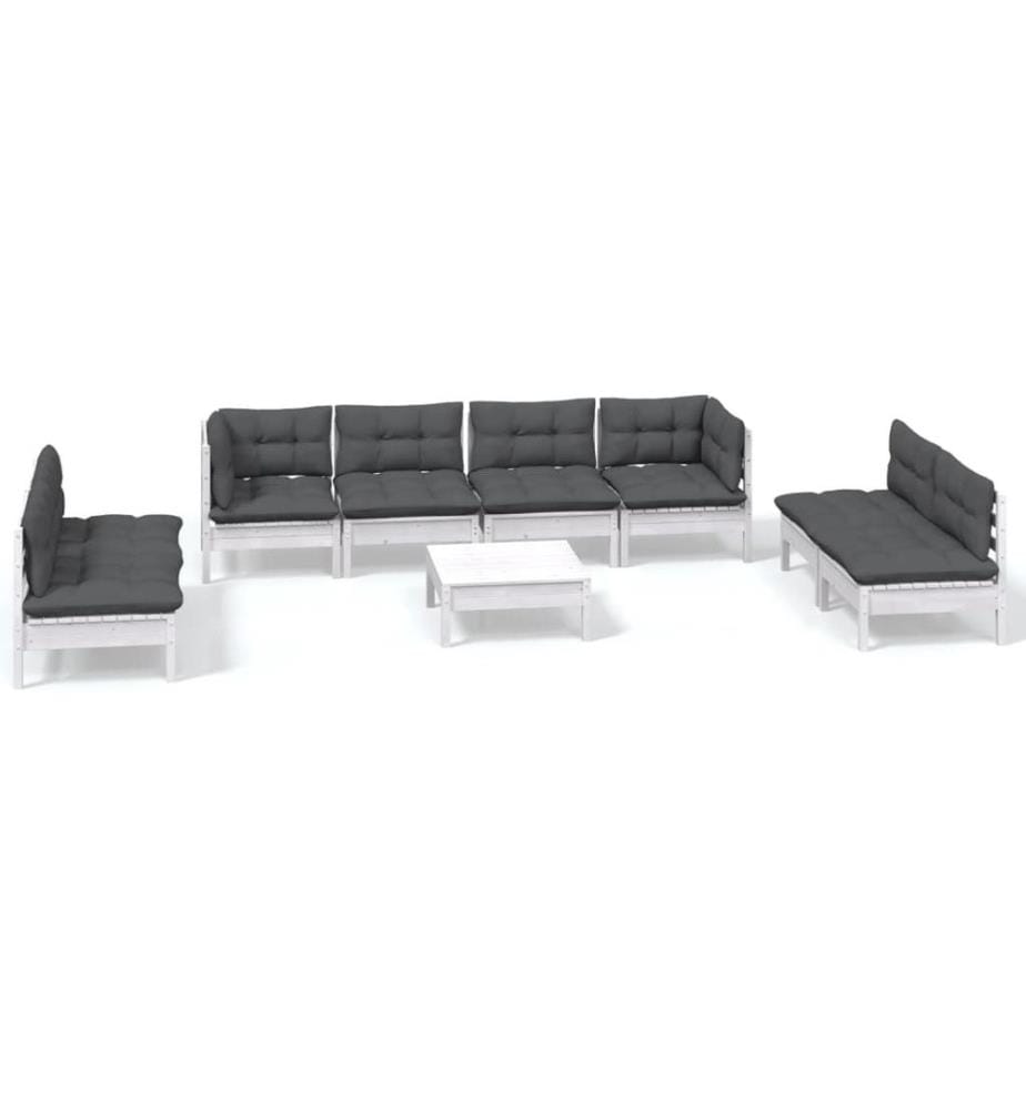 9-tlg. Garten-Lounge-Set mit Kissen Kiefer Massivholz