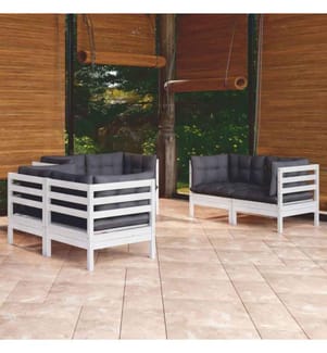 6-tlg. Garten-Lounge-Set mit Kissen Massivholz Kiefer