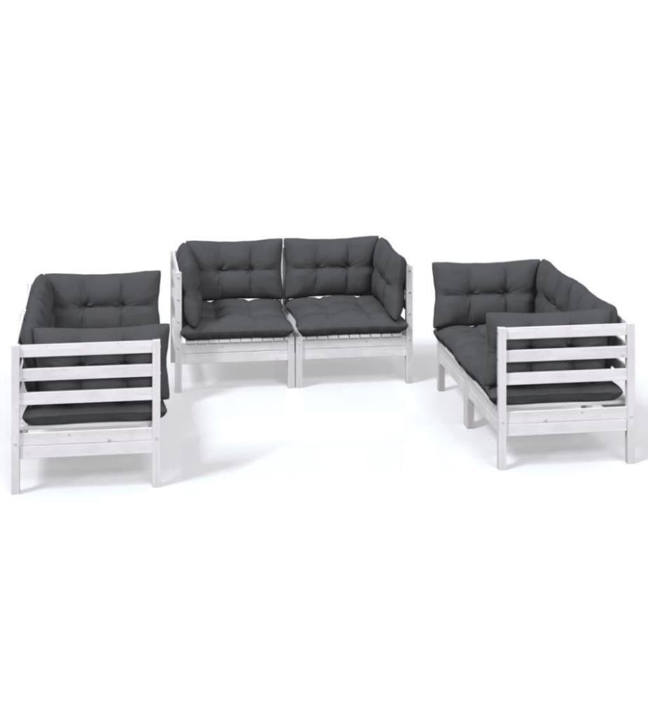 6-tlg. Garten-Lounge-Set mit Kissen Massivholz Kiefer