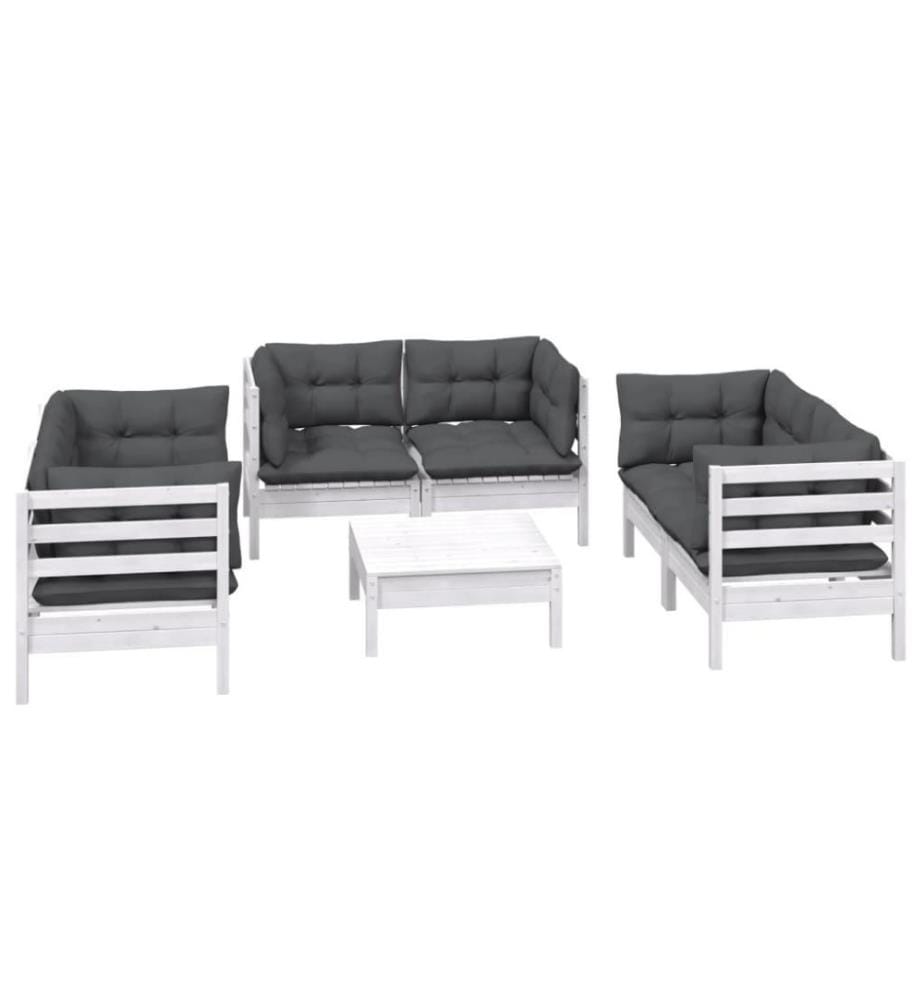 7-tlg. Garten-Lounge-Set mit Kissen Kiefer Massivholz