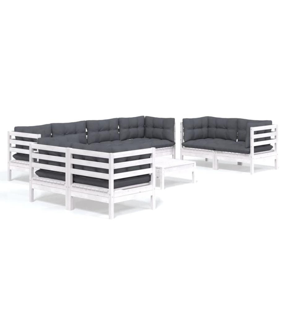 9-tlg. Garten-Lounge-Set mit Kissen Kiefer Massivholz