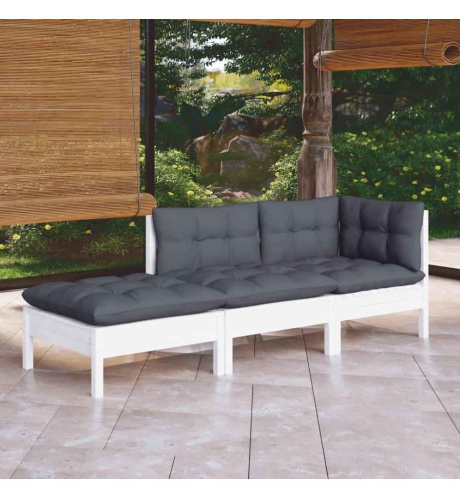 3-tlg. Garten-Lounge-Set mit Kissen Kiefer Massivholz