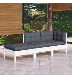 3-tlg. Garten-Lounge-Set mit Kissen Kiefer Massivholz
