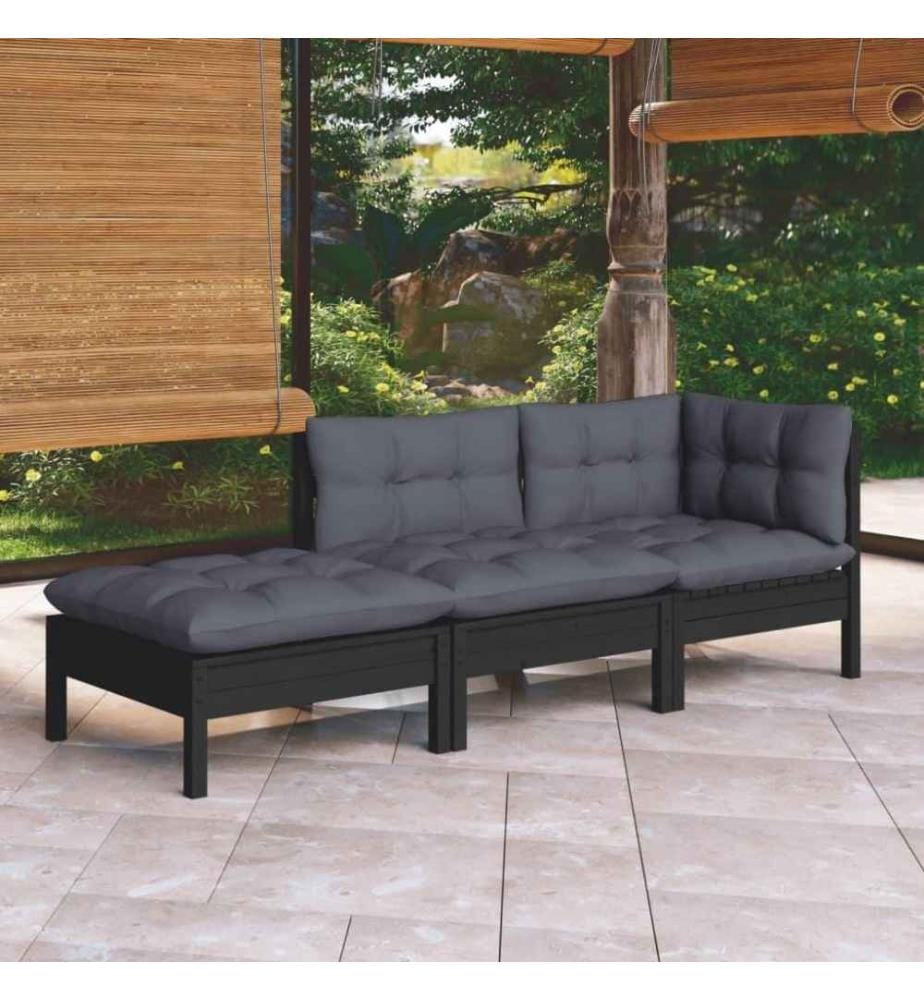 3-tlg. Garten-Lounge-Set mit Kissen Massivholz Kiefer