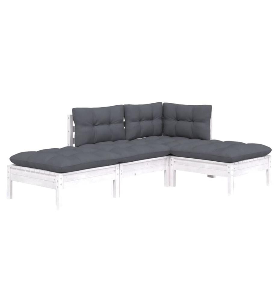 Salon de jardin 4 pcs avec coussins bois de pin massif