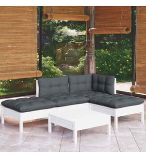 5-tlg. Garten-Lounge-Set mit Kissen Weiss Kiefernholz