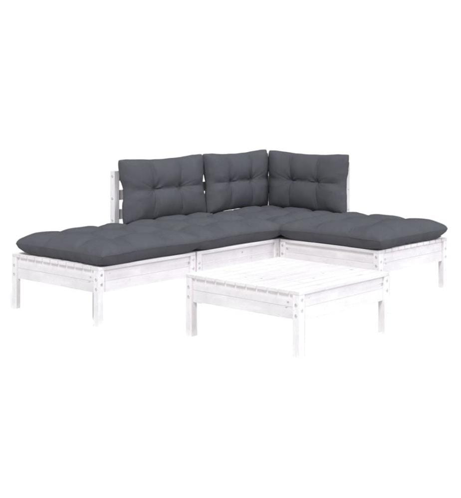 5-tlg. Garten-Lounge-Set mit Kissen Weiss Kiefernholz