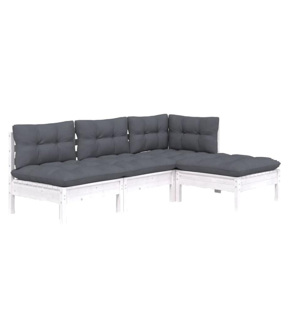 4-tlg. Garten-Lounge-Set mit Kissen Weiss Kiefernholz