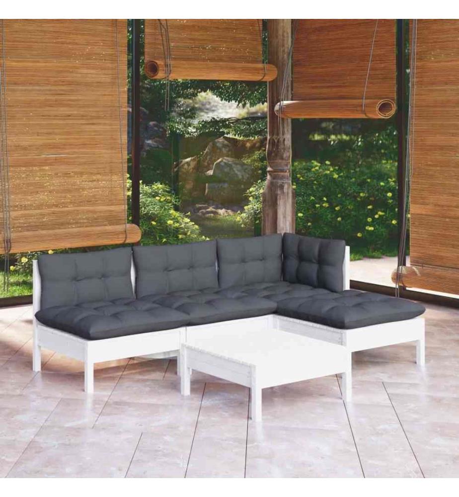 5-tlg. Garten-Lounge-Set mit Kissen Weiss Kiefernholz