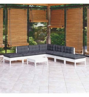 8-tlg. Garten-Lounge-Set mit Kissen Weiss Kiefernholz