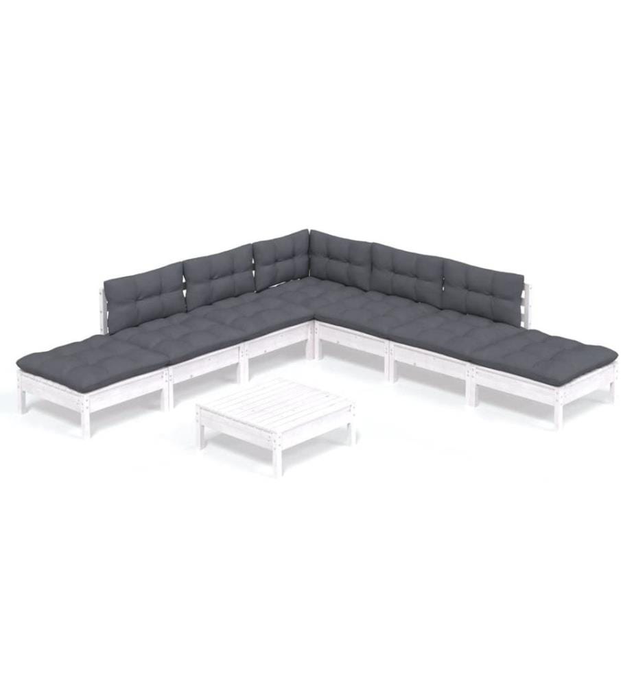 8-tlg. Garten-Lounge-Set mit Kissen Weiss Kiefernholz