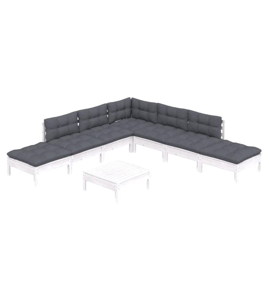 8-tlg. Garten-Lounge-Set mit Kissen Weiss Kiefernholz
