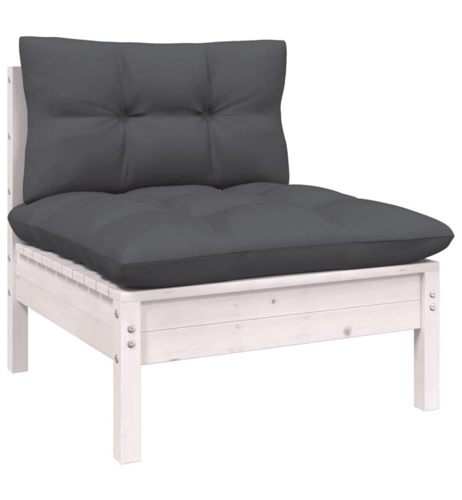 Salon de jardin 4 pcs avec coussins Blanc Bois de pin
