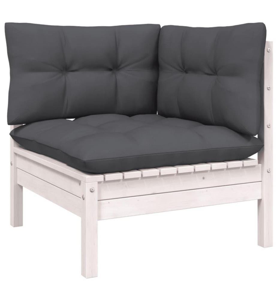 Salon de jardin 4 pcs avec coussins Blanc Bois de pin