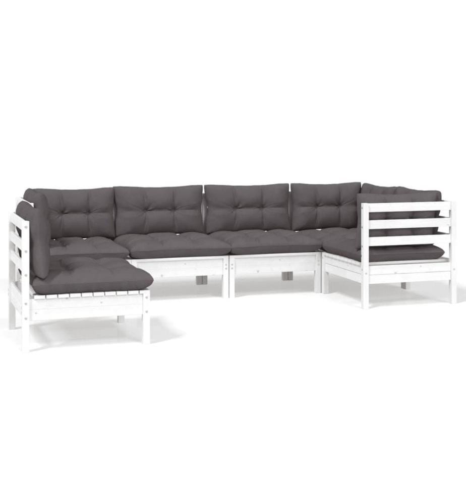 6-tlg. Garten-Lounge-Set mit Kissen Weiss Kiefernholz