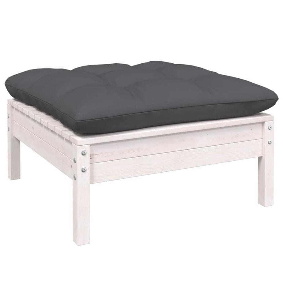 9-tlg. Garten-Lounge-Set mit Kissen Weiss Kiefer Massivholz