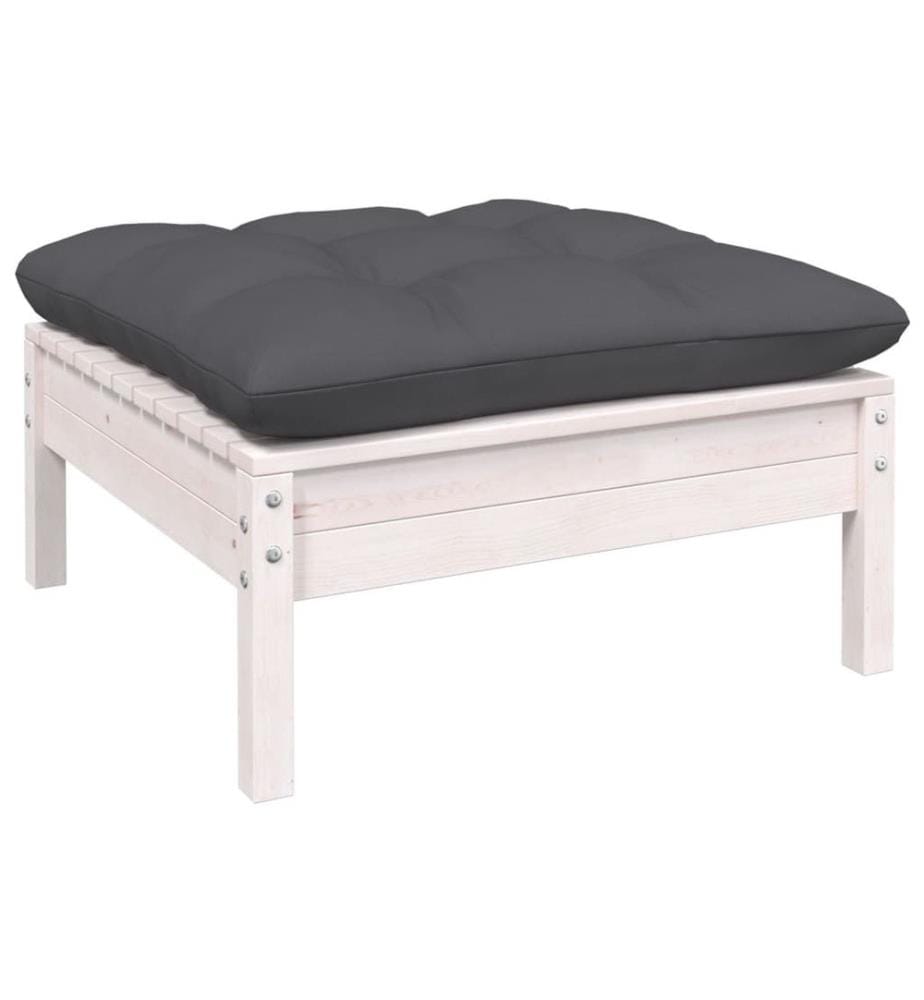 9-tlg. Garten-Lounge-Set mit Kissen Weiss Kiefer Massivholz