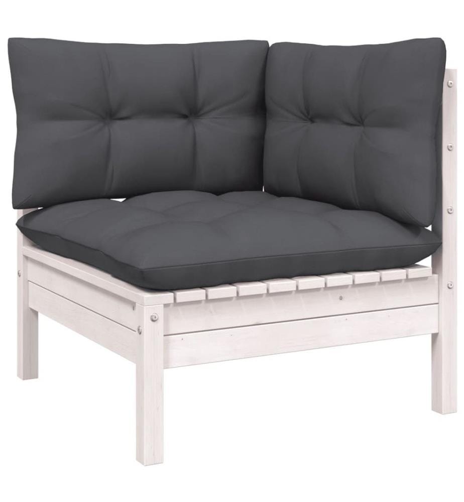9-tlg. Garten-Lounge-Set mit Kissen Weiss Kiefer Massivholz