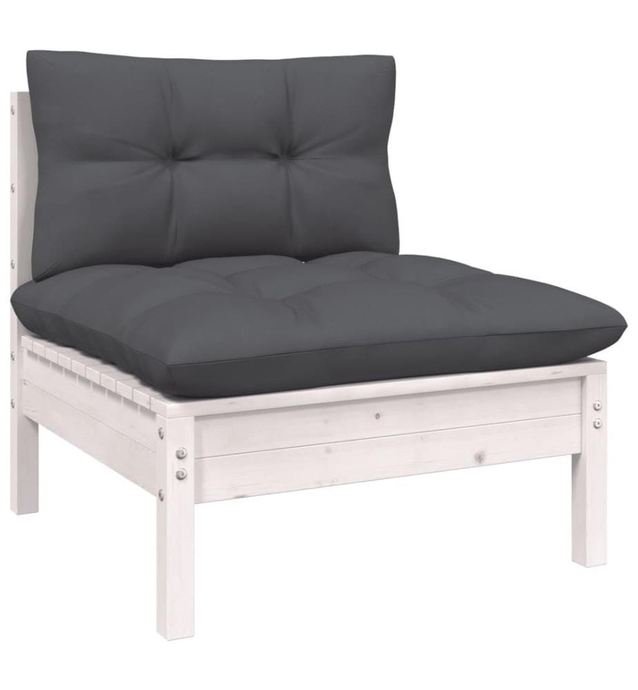 10-tlg. Garten-Lounge-Set mit Kissen Weiss Kiefer Massivholz
