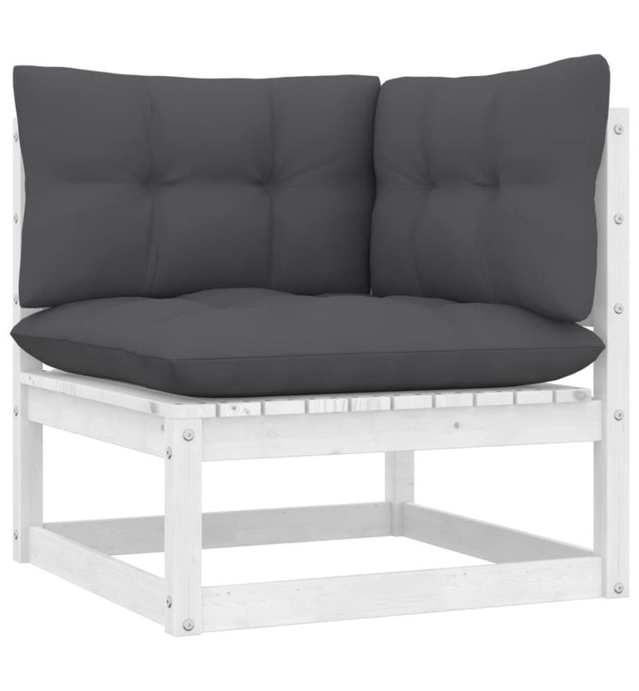 9-tlg. Garten-Lounge-Set mit Kissen Weiss Kiefer Massivholz
