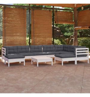 10-tlg. Garten-Lounge-Set mit Kissen Weiss Kiefer Massivholz