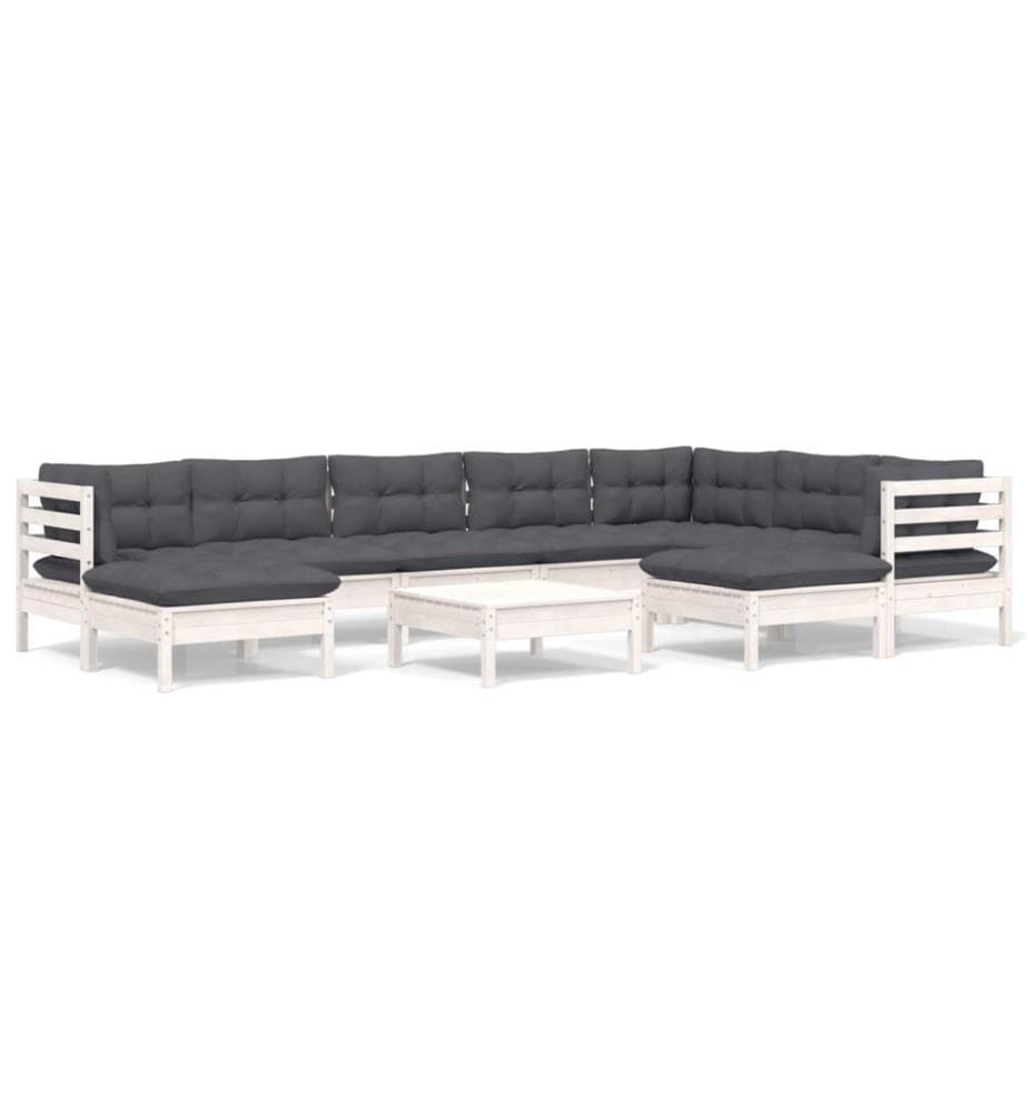 10-tlg. Garten-Lounge-Set mit Kissen Weiss Kiefer Massivholz