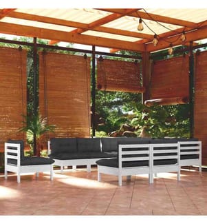 10-tlg. Garten-Lounge-Set mit Kissen Weiss Kiefer Massivholz