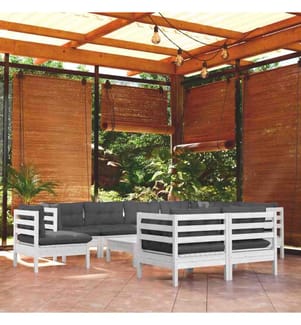 10-tlg. Garten-Lounge-Set mit Kissen Weiss Kiefer Massivholz