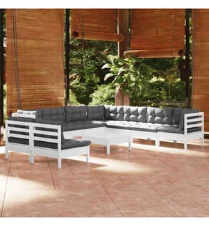 10-tlg. Garten-Lounge-Set mit Kissen Weiss Massivholz Kiefer