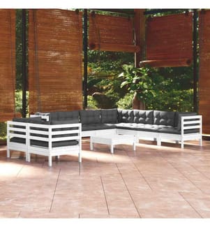 10-tlg. Garten-Lounge-Set mit Kissen Weiss Massivholz Kiefer