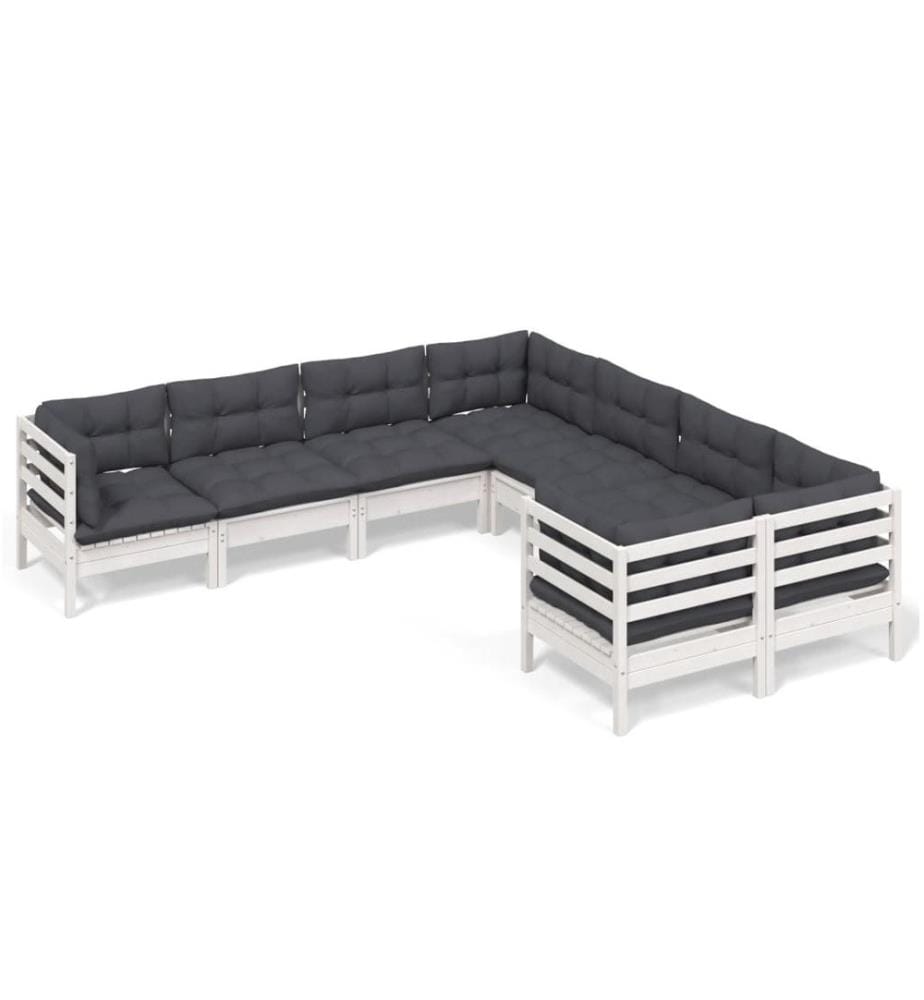 8-tlg. Garten-Lounge-Set mit Kissen Weiss Massivholz Kiefer