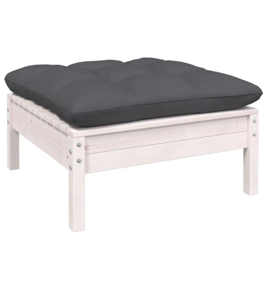Salon de jardin 6 pcs avec coussins Blanc Bois de pin