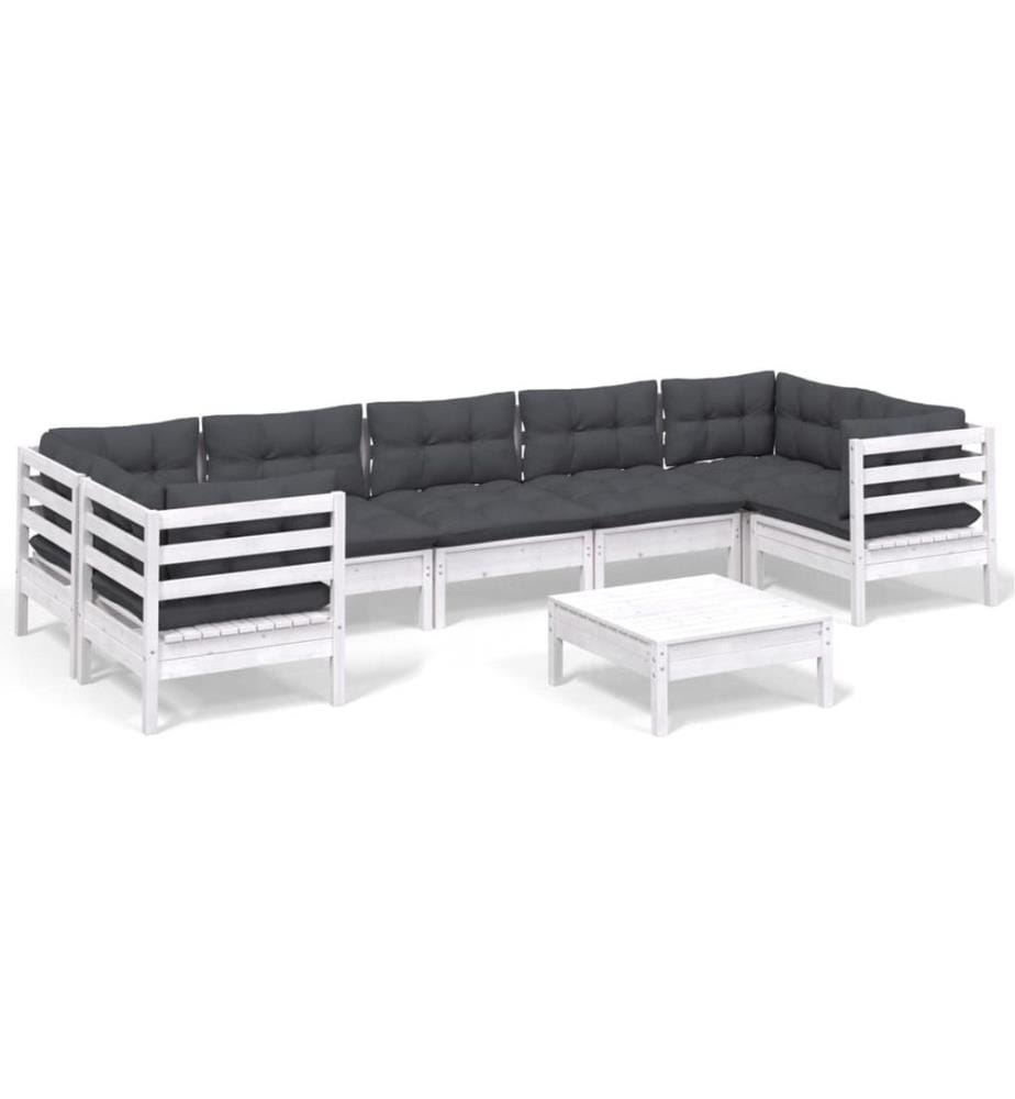 8-tlg. Garten-Lounge-Set mit Kissen Weiss Kiefernholz