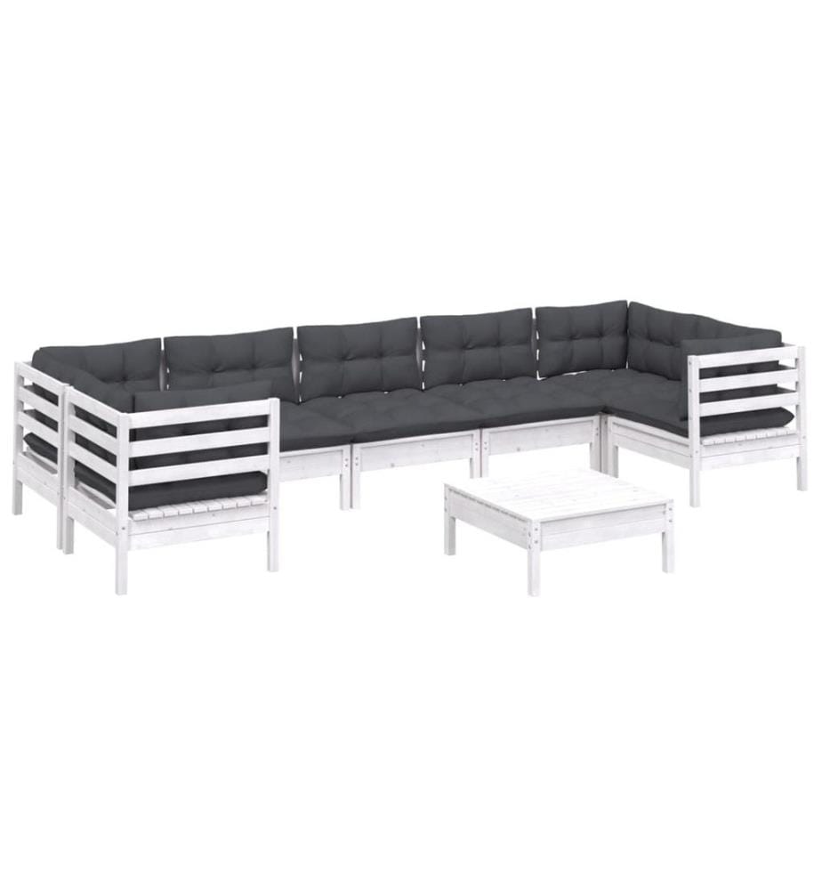 8-tlg. Garten-Lounge-Set mit Kissen Weiss Kiefernholz